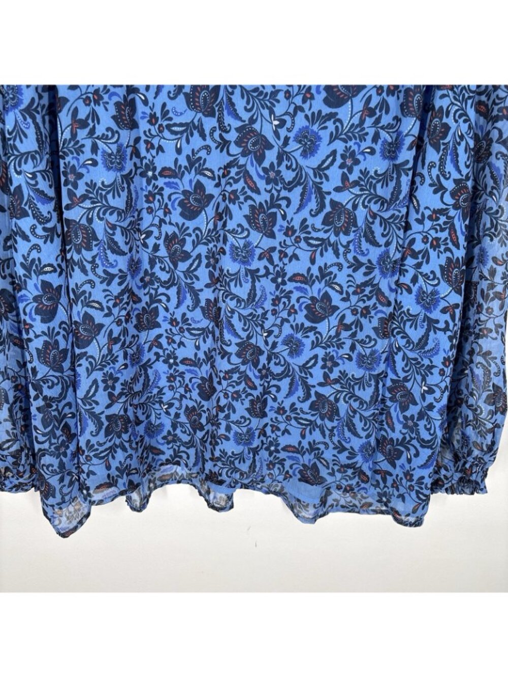 Old Navy Womn XXL Blue Floral Boho Peasant Chiffon Smocked Poet Swing Blouse NWT - Picture 3 of 11